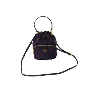 PRADA handbag triangle logo Navy Blue red color stitching drawstring closure